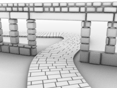 Stone path through a wall arch