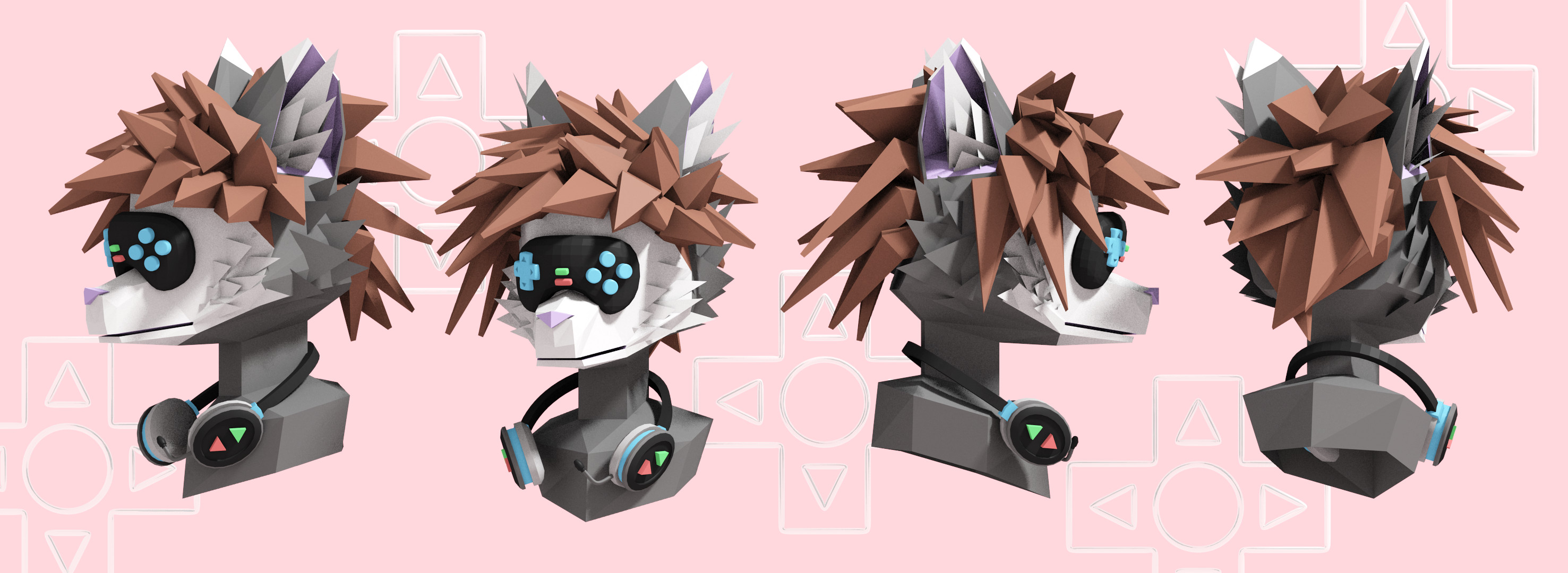 Gamer Bust Character low-poly head