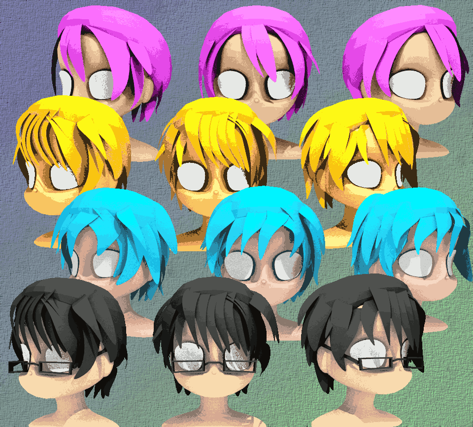 Anime style heads for animation reference